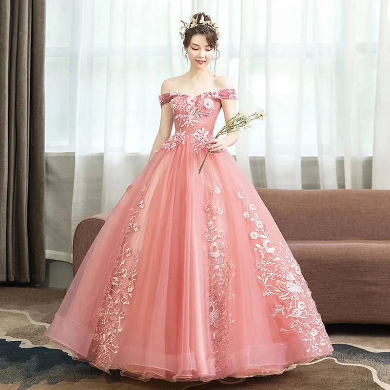 S 147A Evening Dress Long Style New Lace Beaded White Mesh Tulle Tutu Dress Slim Back Straps Bridal Wedding Dress