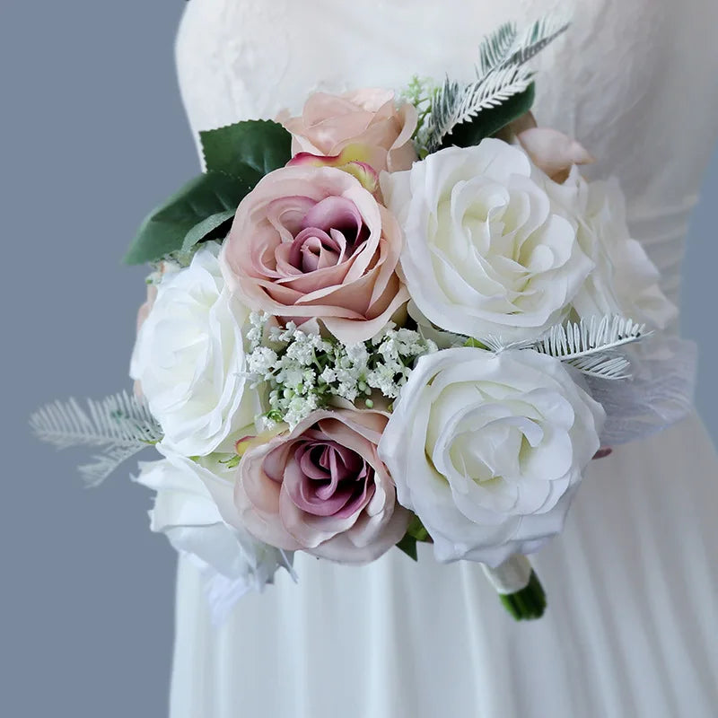 Morili the Bride Holds a Bouquet of Beautiful Wedding Dresses and Shoots Props With Multi-color Simulated Roses  MB14
