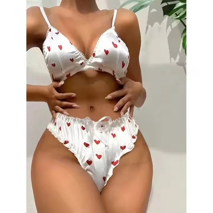 Sexy Lingerie Woman's Bra Bowknot Sexy Wire Free Lingerie Underwear Two Piece Female White Set Set Women's Erotic Lingerie Suit