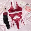 Women's Intimates High-End Polyester Sheer Lace Embroidery Eyelash Trim Flirtatious Seductive Sexy Lingerie Set
