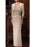 With Jacket Mother Of The Bride Dresses Sheath Lace Beaded Plus Size Long Groom Mother Dresses For Wedding Customized