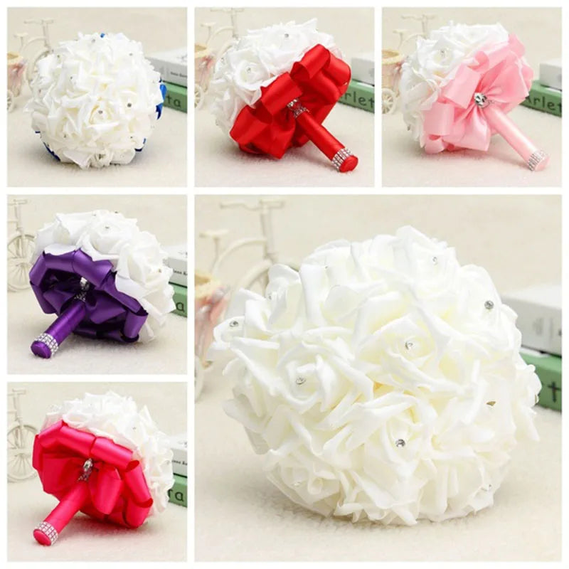 Bridal Bridesmaid Wedding Bouquet 12 Colors Roses Artificial Holding Flowers Mariage Bouquet Wedding Accessories
