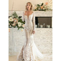 Exquisite V-neck Mermaid Wedding Dress for Plus Size Women Sweep Train Illusion Appliques Lace Long Sleeves Bridal Gown