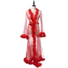 Sheer Mesh Feather-Trim Boudoir Robe
