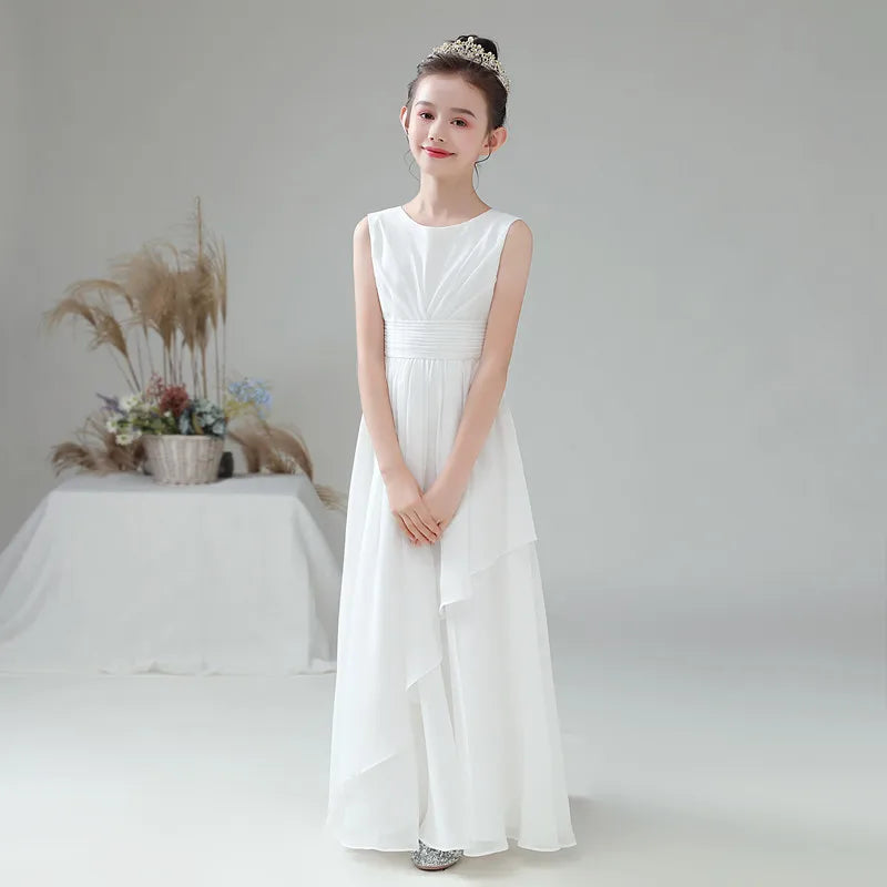 Chiffon Bow-Sash A-Line Flower Girl Dress