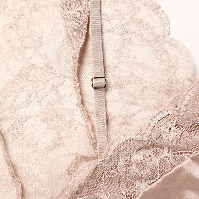 High Cut Nylon Silky Fabric Sexy Elegant Women Night Wear Lace Lingerie Shapewear Bodysuits
