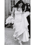 15291# Simple Sweep Train Strapless Pearls Satin Mermaid Wedding Dresses for Plus Size Women Bridal Gown Evening Clothing