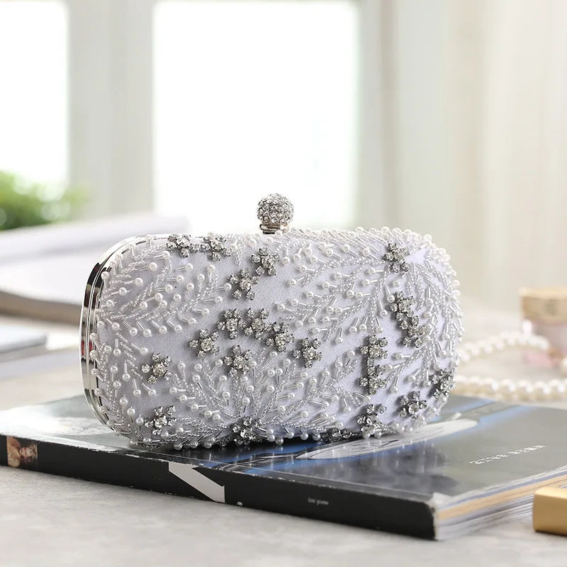 Women's Clutch Bag Crystal Pearl Clutch Purse Luxury Handbag Embroidery Evening Bag Wedding Bag for Bridal Shoulder Bag ZD1529