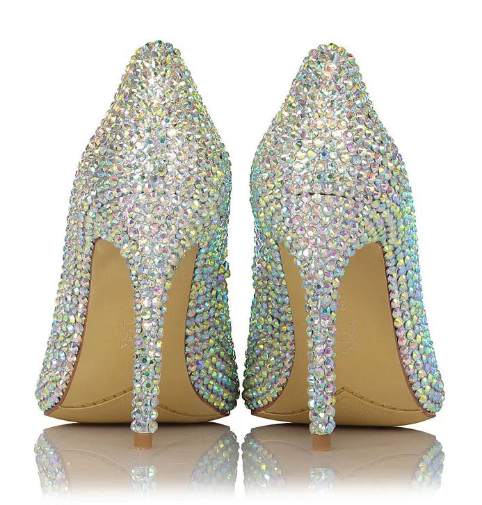 Luxury Full Rhinestone Wedding Pumps Glitter Crystal Stiletto Heels Pointed Toe 10 cm High Heels Ladies Evening Dress Shoes