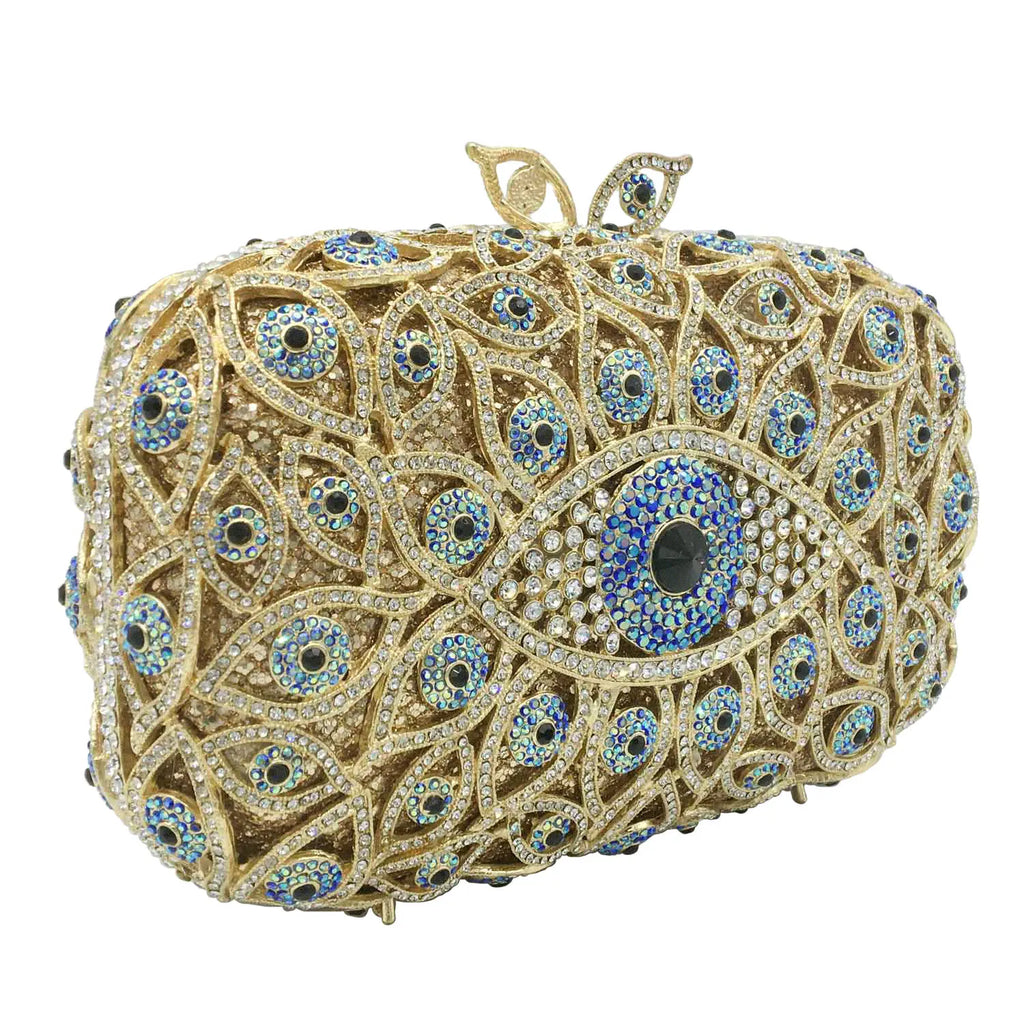 Boutique De FGG (in stock) Evil Eye Women Crystal Clutch Evening Minaudiere Bags Party Dinner Rhinestone Handbags Bridal Purse