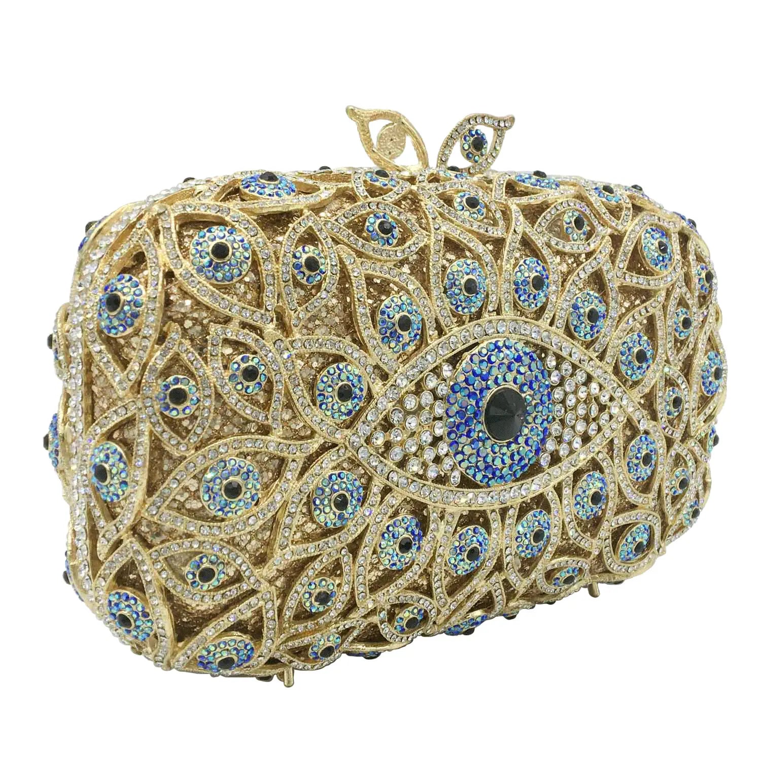 Boutique De FGG (in stock) Evil Eye Women Crystal Clutch Evening Minaudiere Bags Party Dinner Rhinestone Handbags Bridal Purse