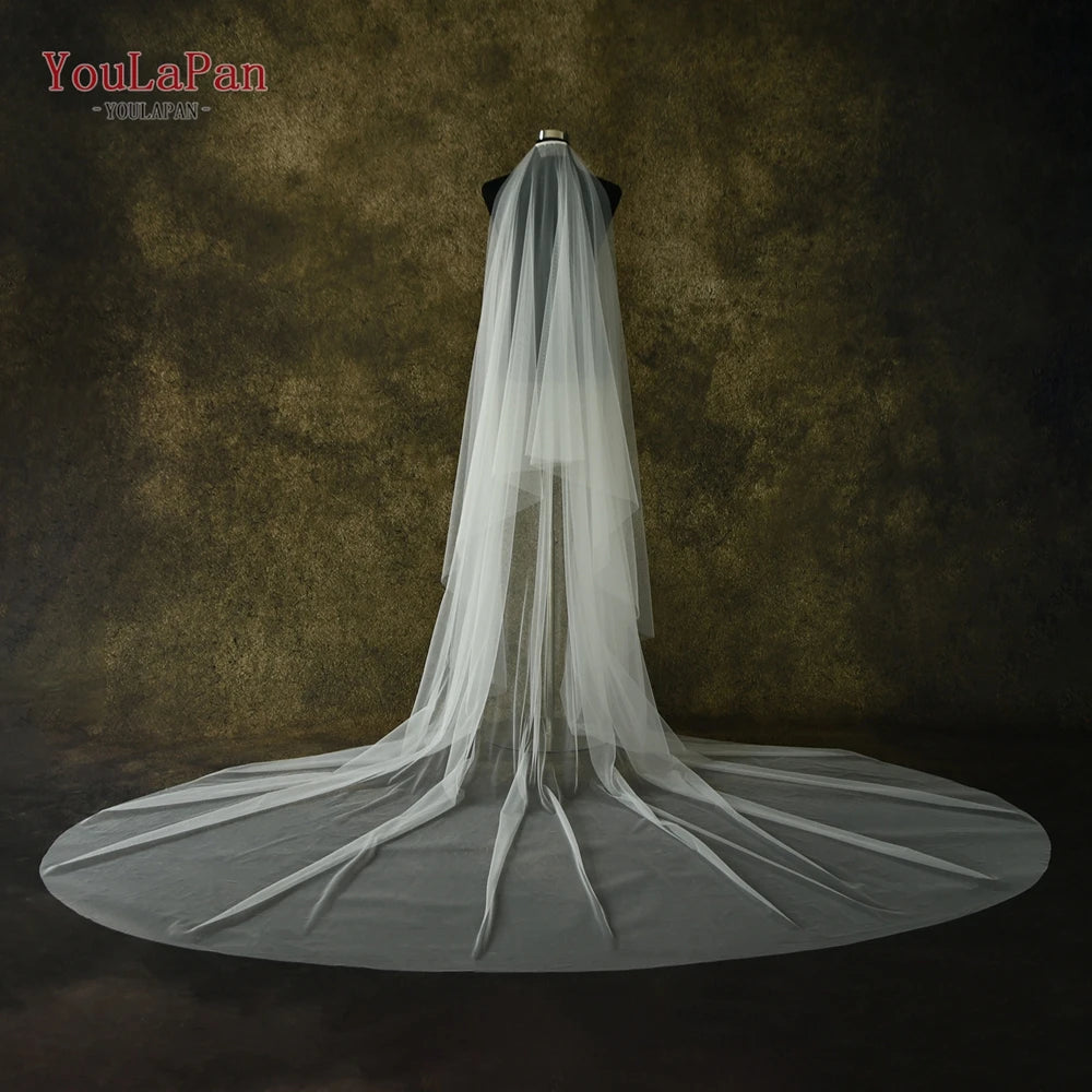 YouLaPan V25-L Extra Large Solid Color Bridal Veil 118 Inch Round Double Layer Classic Veil for Cathedral Wedding Lawn Wedding