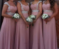 Beaded Spaghetti Straps Long Bridesmaid Dresses Pink Maid of Honor Dresses Custom Size Bridesmaid Dress Gowns