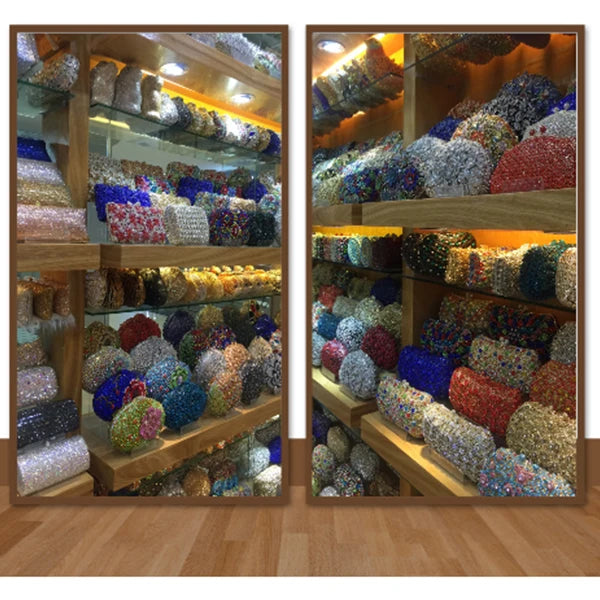 XIYUAN Red Diamond Evening Bag Women Crystal Bridal Purse Party Handbags Lady Green Rhinestone Clutches Metalic Minaudiere Bags