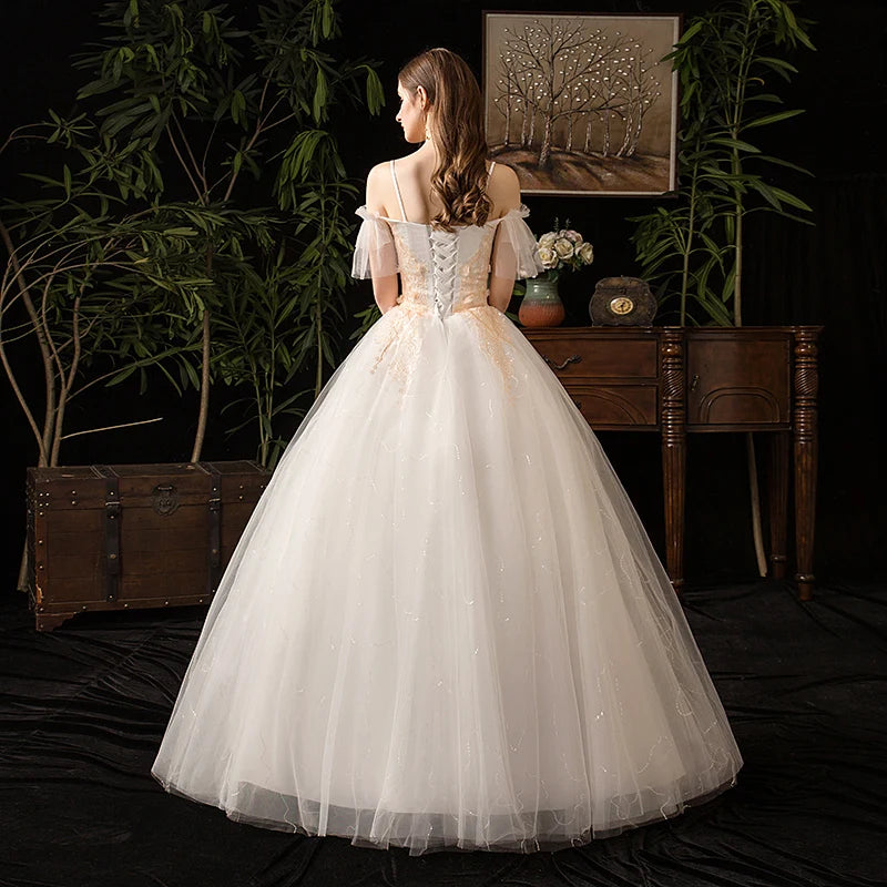 2019Romantic Floor-Length Lace Flower Spaghetti Strap Beach Wedding Dresses Plus Size in Stock Wedding Gown