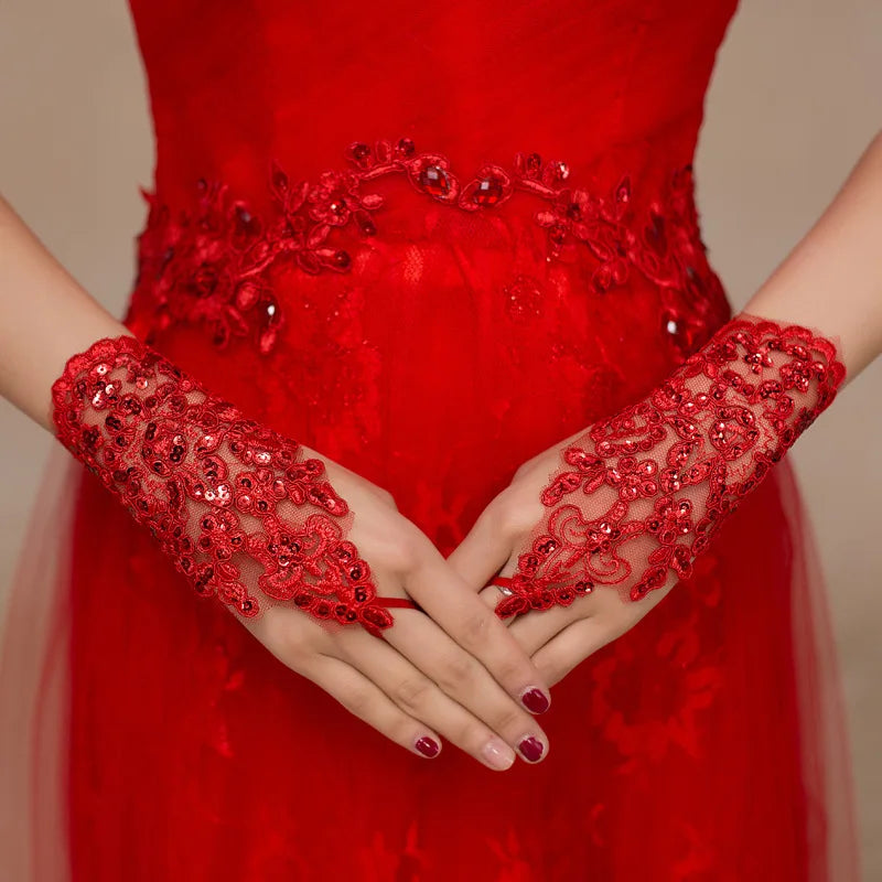 2020 Best-Selling Wedding Gloves Bride Gloves Fingerless Children's Lace Gloves Women White/Red Lace Gloves