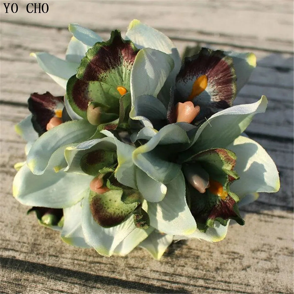 7 Head Wedding Decoration Mariage Orchid Artificial Flower Decorative Silk Voilet Bridal Bouquet Home Decoration Accessories