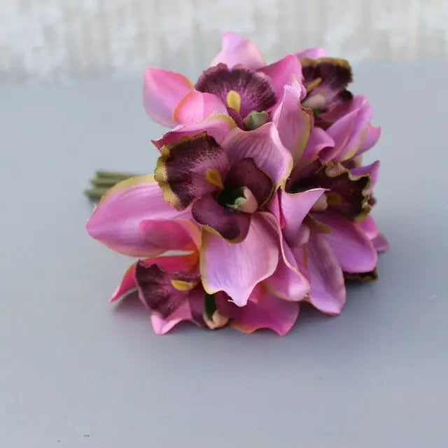 7 Head Wedding Decoration Mariage Orchid Artificial Flower Decorative Silk Voilet Bridal Bouquet Home Decoration Accessories