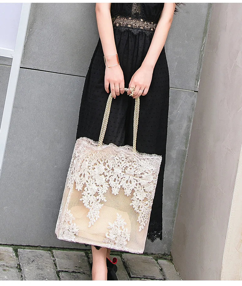 NEW Lace Ladies Handbag Summer Beach Wedding Bridal Party Hand Bag Bolsa Feminina Women's Shoulder Bag Shopping Bag