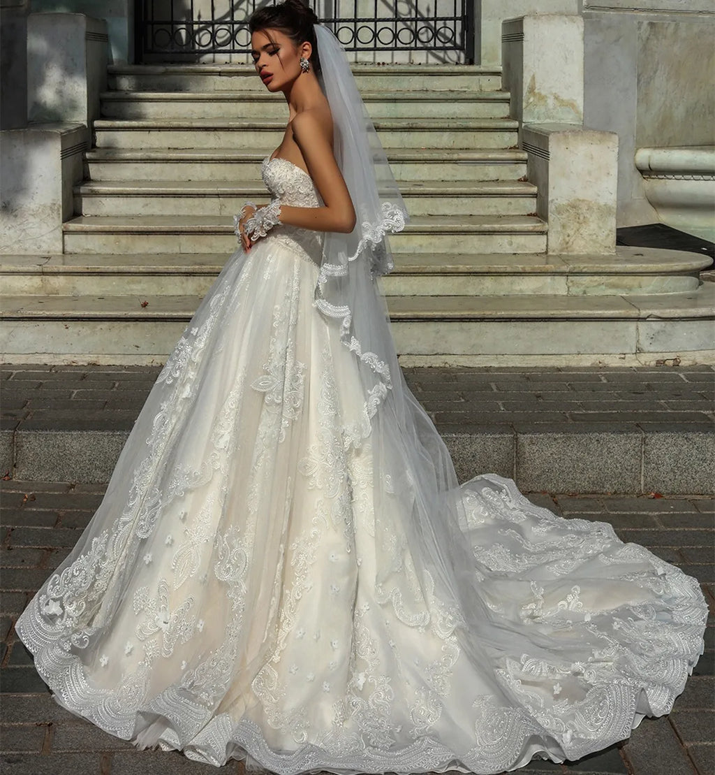 Abito Da Sposa Brand Ball Gown Wedding Dress Sexy Lace Bridal Gown with Veil for Dubai Weddings