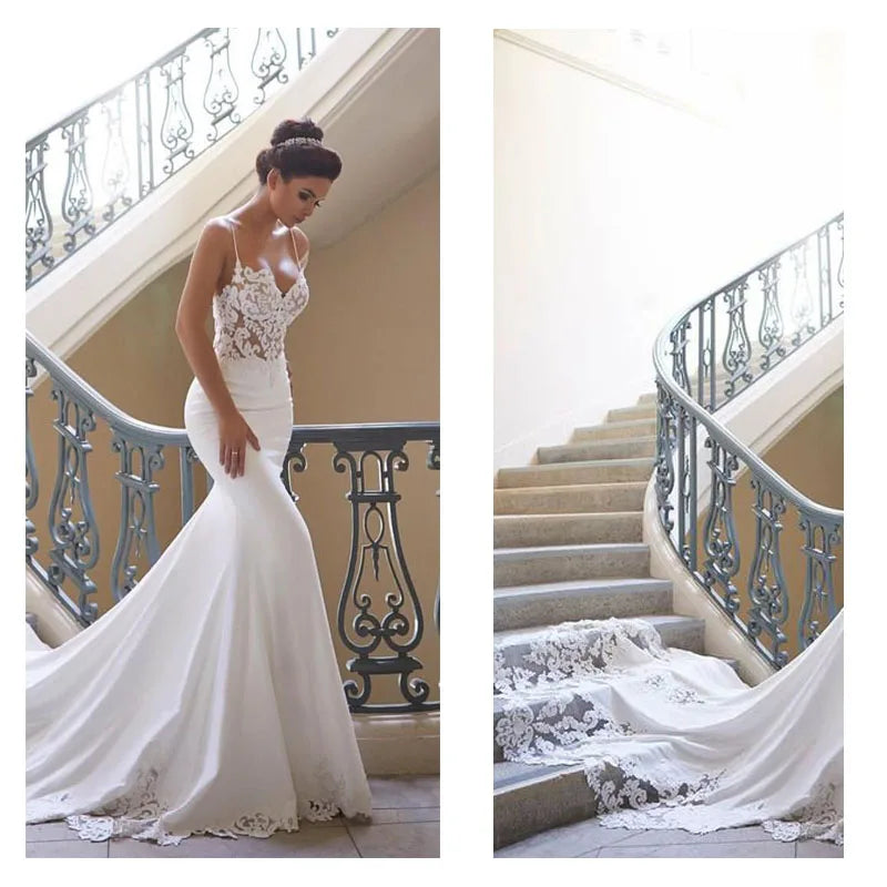 FA102 Mermaid Wedding Dress Sleeveless Vestidos De Novia Vintage Lace Sweetheart Neck Bridal Gown Backless Wedding Gowns