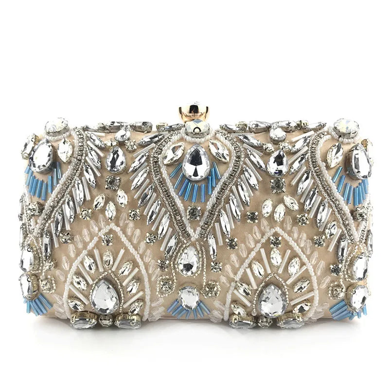 Diamond Pearl Beaded Chain Clutch
