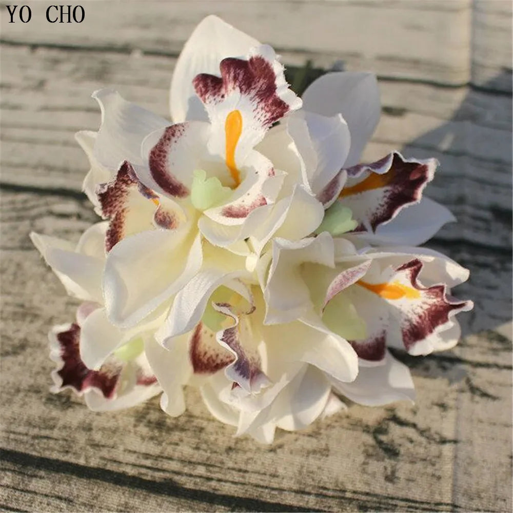 7 Head Wedding Decoration Mariage Orchid Artificial Flower Decorative Silk Voilet Bridal Bouquet Home Decoration Accessories