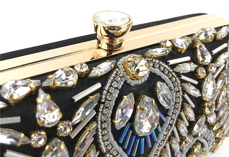 Diamond Pearl Beaded Chain Clutch