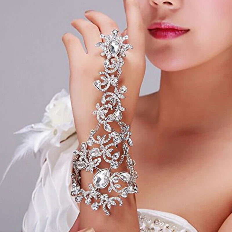 Luxury Elegant Crystal Rhinestones Bridal Gloves Bracelet Wedding Glove Bride Party Prom Jewelry Wristband Glove Hot Selling
