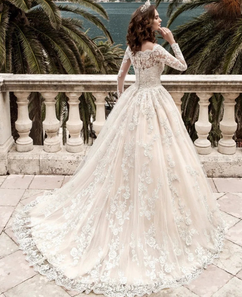 Long Sleeves Wedding Dresses Bride Bead Belt Ball Gown Wedding Dress ON293 Bridal Gowns Vestidos De Novia Robe De Mariage
