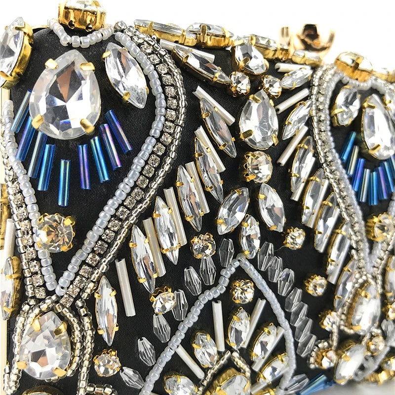 Diamond Pearl Beaded Chain Clutch