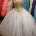 NE273 New White and Gold Lace Appliques Bridal Ball Gown Wedding Dress Custom Custom Size Princess Women Gowns