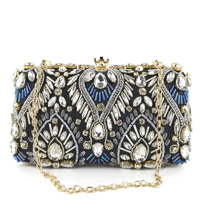 Diamond Pearl Beaded Chain Clutch