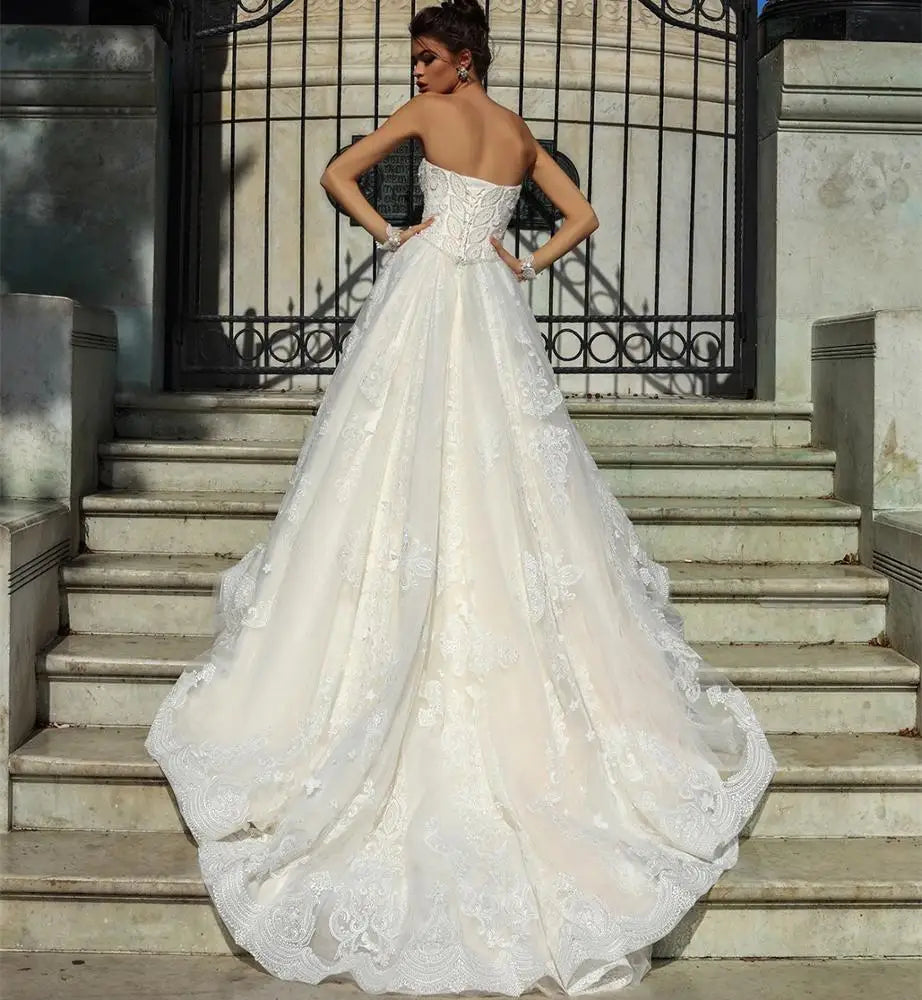 Abito Da Sposa Brand Ball Gown Wedding Dress Sexy Lace Bridal Gown with Veil for Dubai Weddings