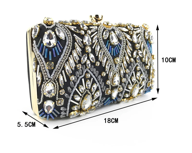 Diamond Pearl Beaded Chain Clutch