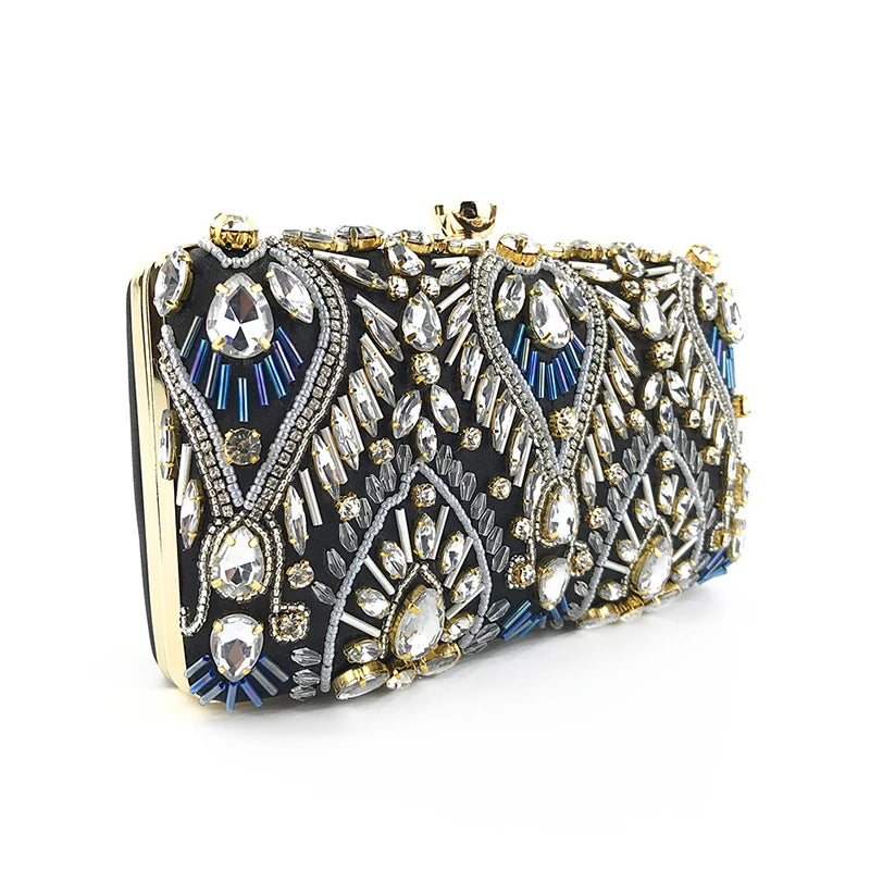 Diamond Pearl Beaded Chain Clutch