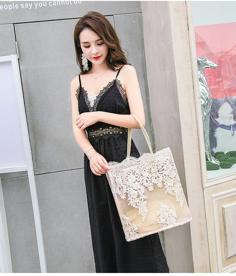NEW Lace Ladies Handbag Summer Beach Wedding Bridal Party Hand Bag Bolsa Feminina Women's Shoulder Bag Shopping Bag