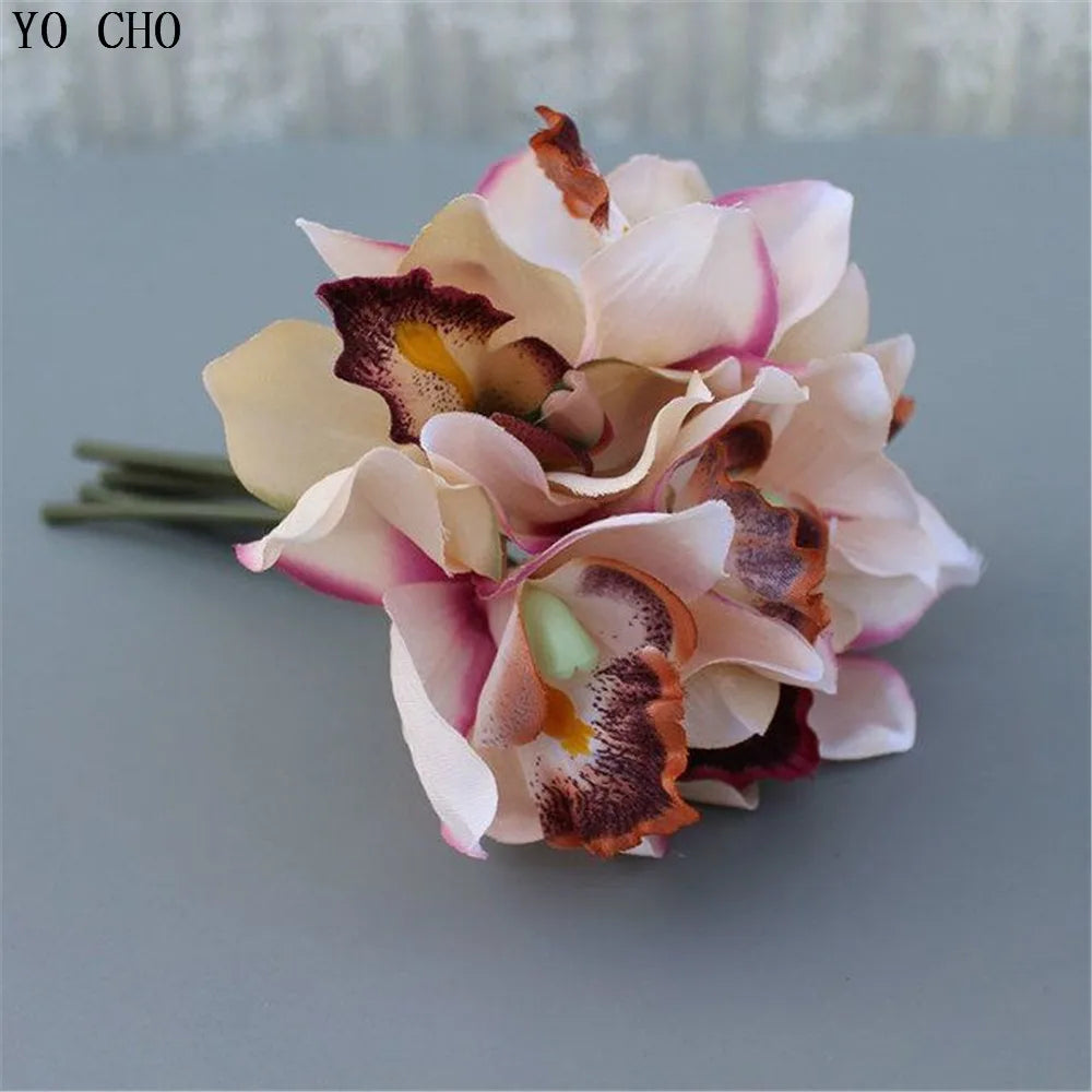 7 Head Wedding Decoration Mariage Orchid Artificial Flower Decorative Silk Voilet Bridal Bouquet Home Decoration Accessories