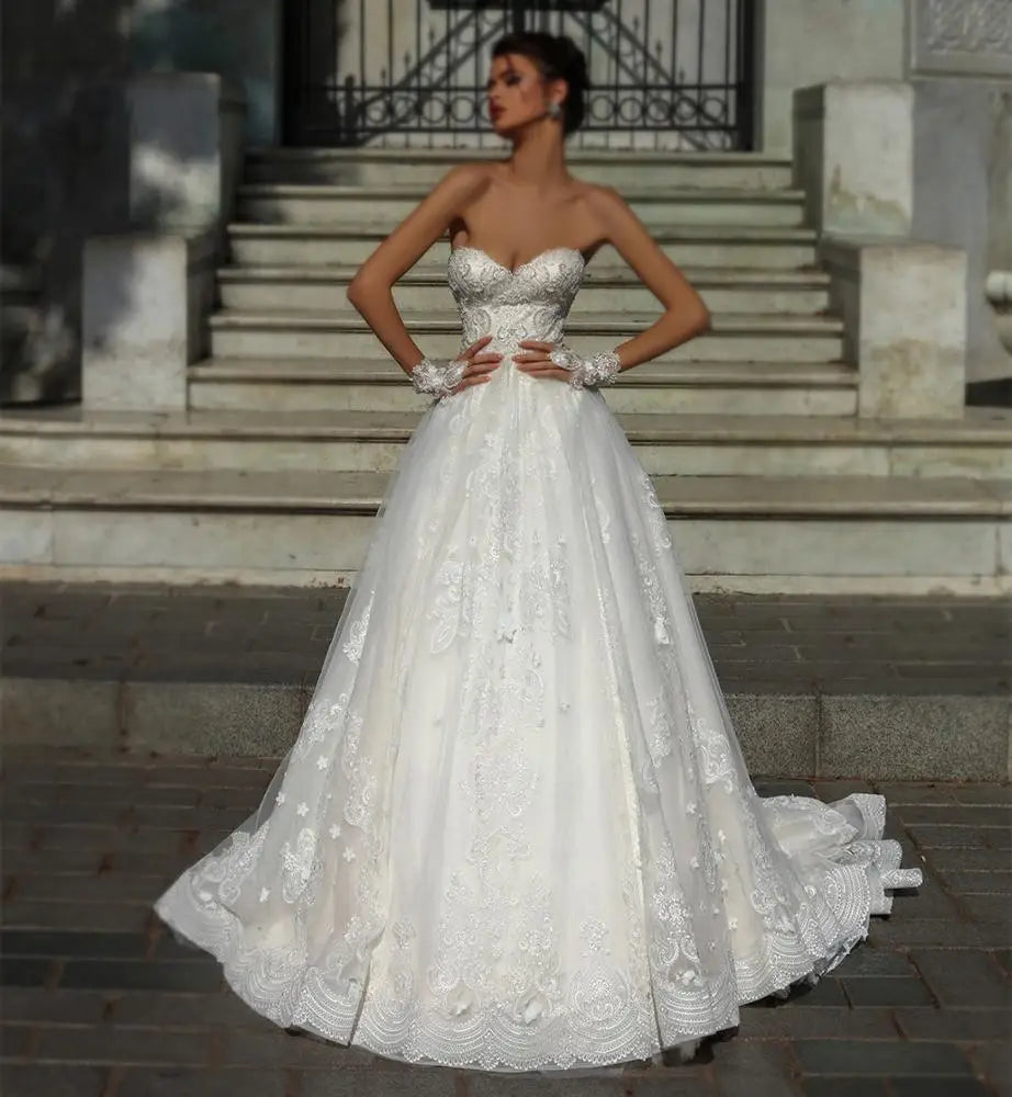 Abito Da Sposa Brand Ball Gown Wedding Dress Sexy Lace Bridal Gown with Veil for Dubai Weddings