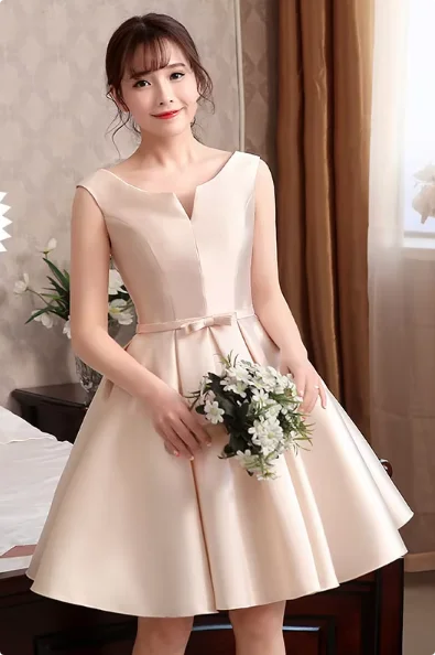 Pink Off Shoulder Bridesmaid Dress Simple Satin Sweet Bow Wedding Wedding Female Guest Dresses Fashion A-line Short Party Gown