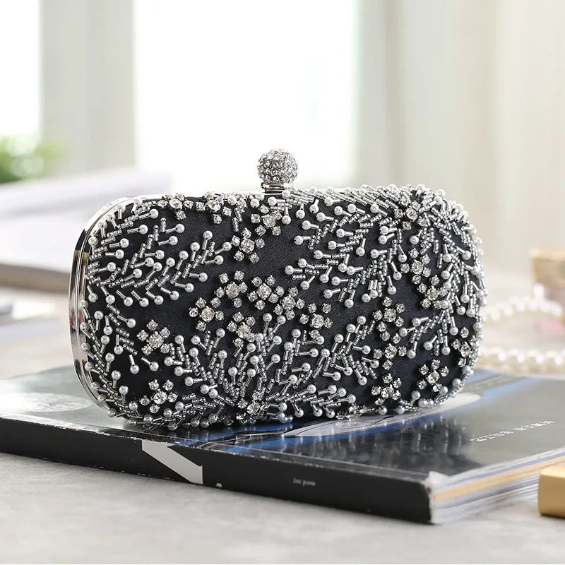 Women's Clutch Bag Crystal Pearl Clutch Purse Luxury Handbag Embroidery Evening Bag Wedding Bag for Bridal Shoulder Bag ZD1529