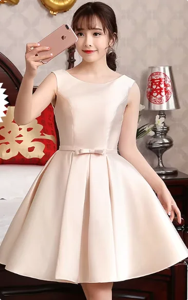 Pink Off Shoulder Bridesmaid Dress Simple Satin Sweet Bow Wedding Wedding Female Guest Dresses Fashion A-line Short Party Gown