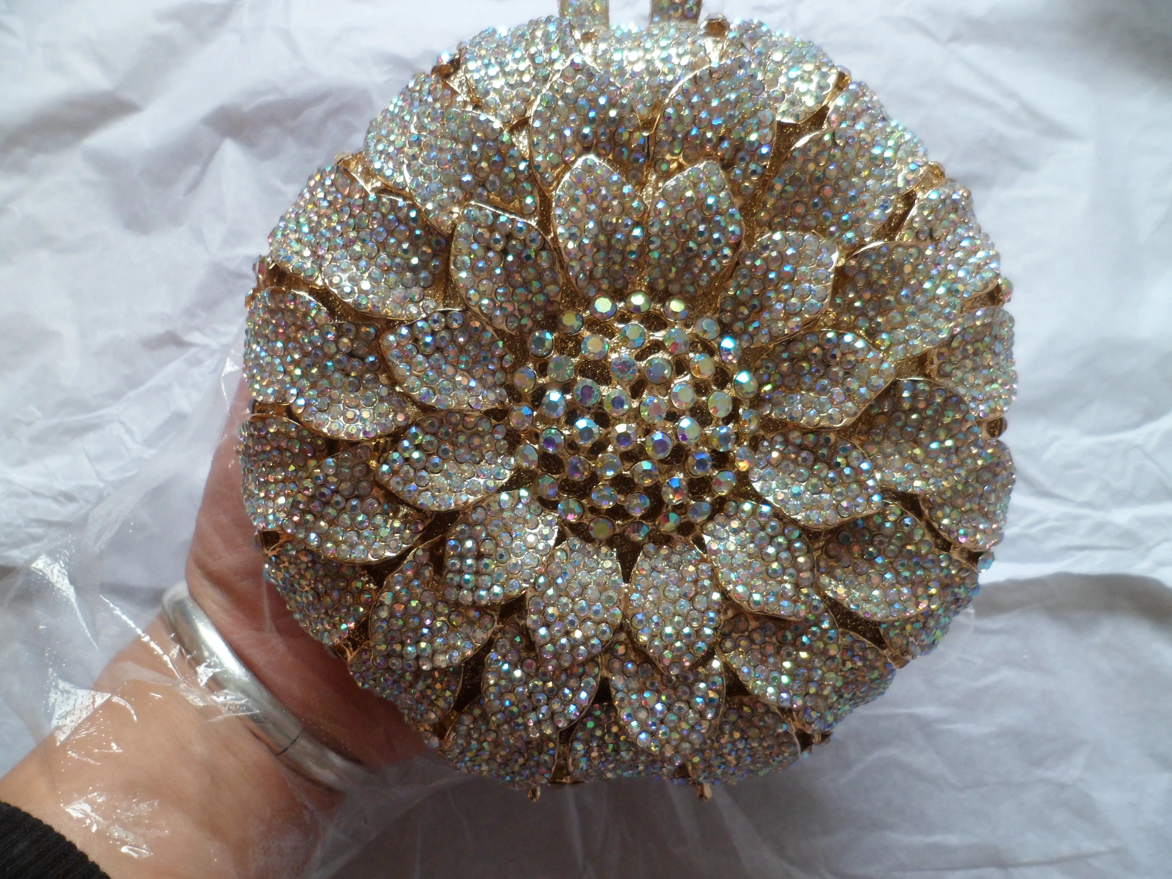 Gold/Yellow Sunflower Clutch Crystal Round Evening Bags Women Wedding Purse Bridal Bags Party Dazzling Diamond Handbags Minaudie