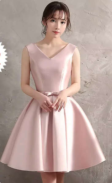 Pink Off Shoulder Bridesmaid Dress Simple Satin Sweet Bow Wedding Wedding Female Guest Dresses Fashion A-line Short Party Gown