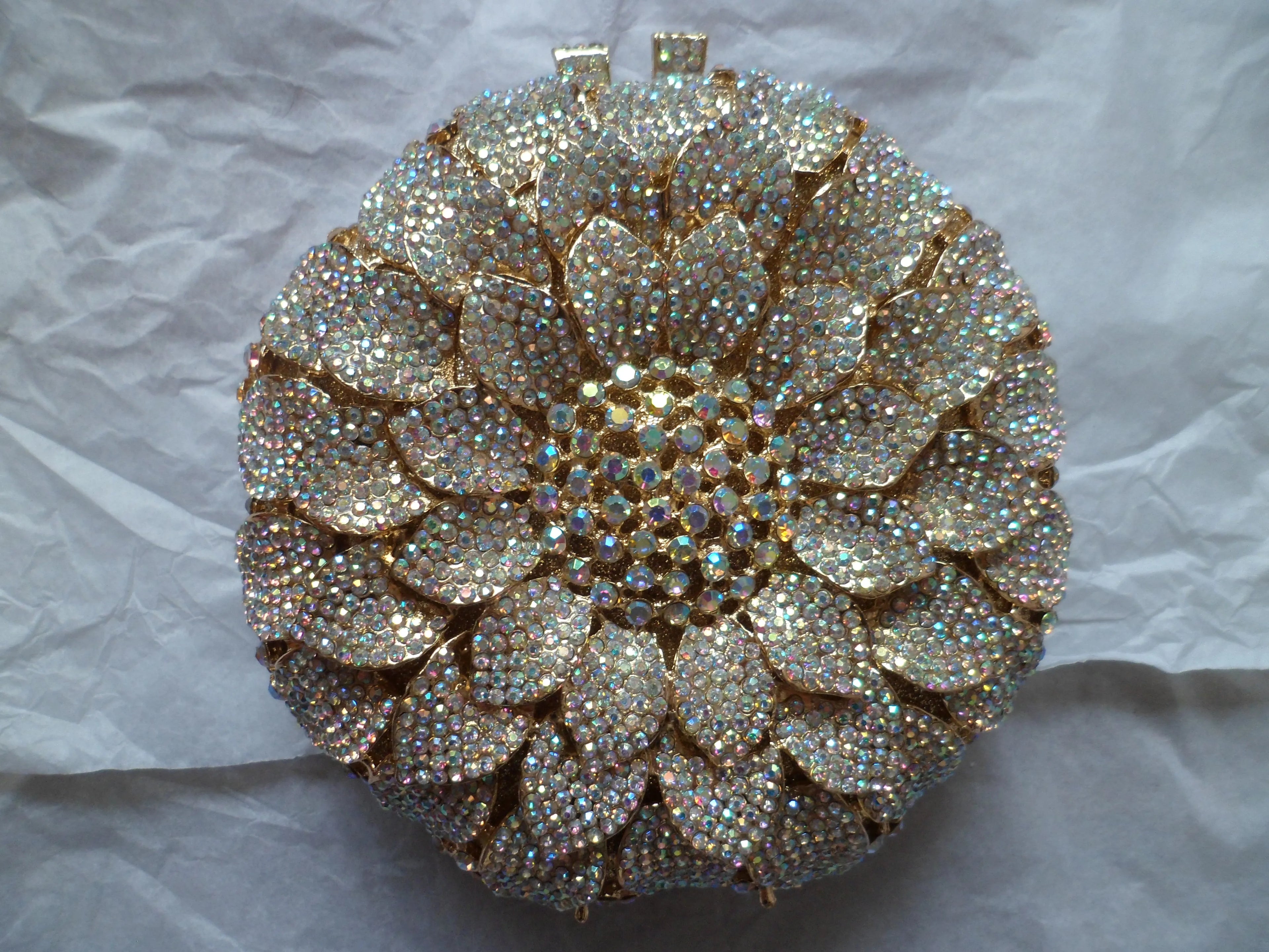 Gold/Yellow Sunflower Clutch Crystal Round Evening Bags Women Wedding Purse Bridal Bags Party Dazzling Diamond Handbags Minaudie