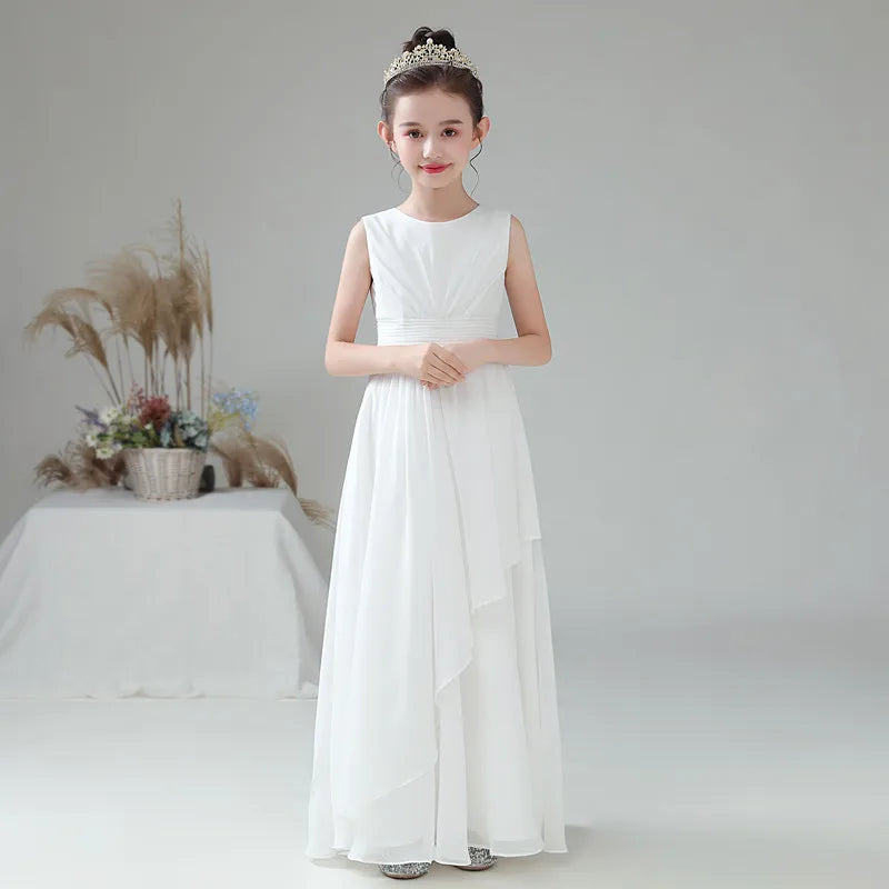 Chiffon Bow-Sash A-Line Flower Girl Dress