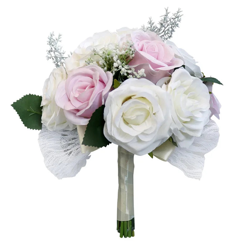 Morili the Bride Holds a Bouquet of Beautiful Wedding Dresses and Shoots Props With Multi-color Simulated Roses  MB14