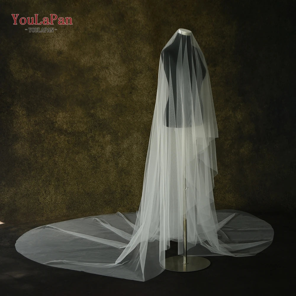 YouLaPan V25-L Extra Large Solid Color Bridal Veil 118 Inch Round Double Layer Classic Veil for Cathedral Wedding Lawn Wedding