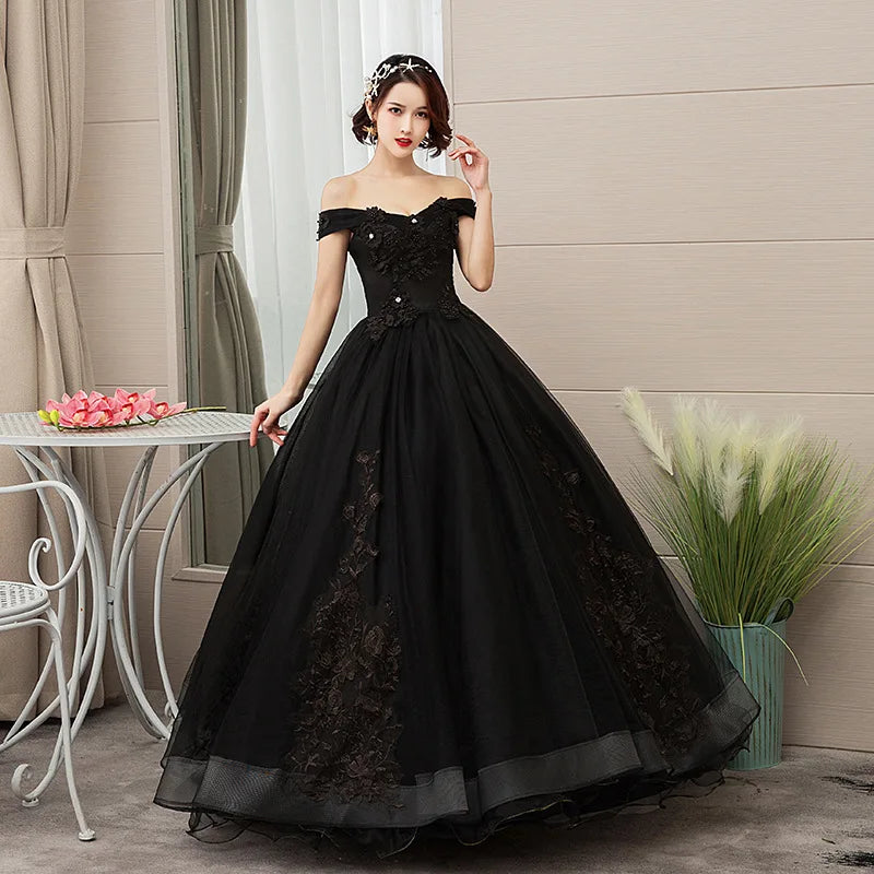 S 147A Evening Dress Long Style New Lace Beaded White Mesh Tulle Tutu Dress Slim Back Straps Bridal Wedding Dress