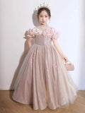 Girl Wedding Dress Solid Color Long Children Party Flower Girls Dress a Line Baby Girl We